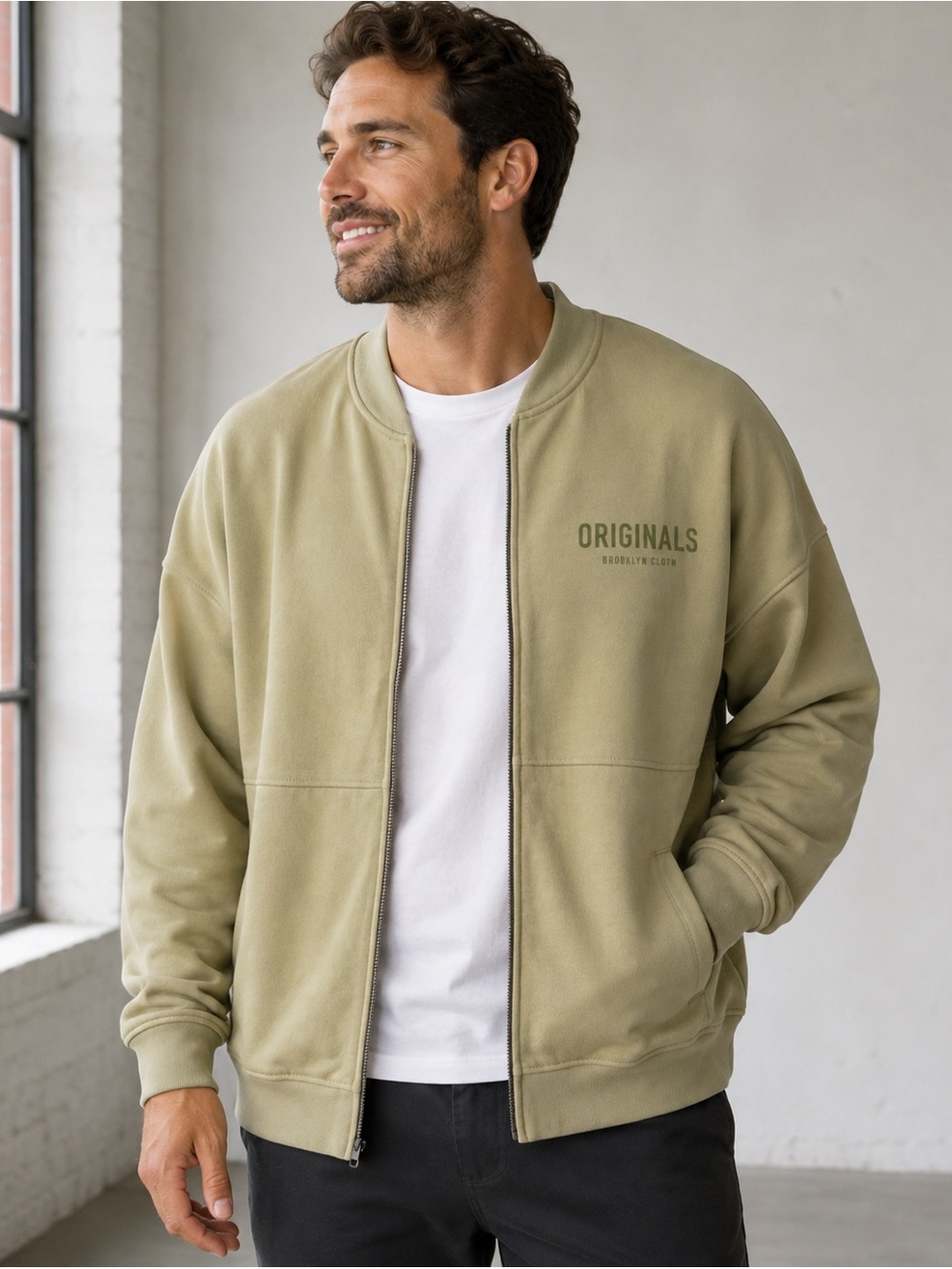 Originals Brooklyn Cloth Men's Full Zip Up Crew Neck Men's Medium Sage Green
